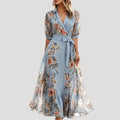 Women’s Summer Dress Floral Midi Wrap Flowy Short Sleeve