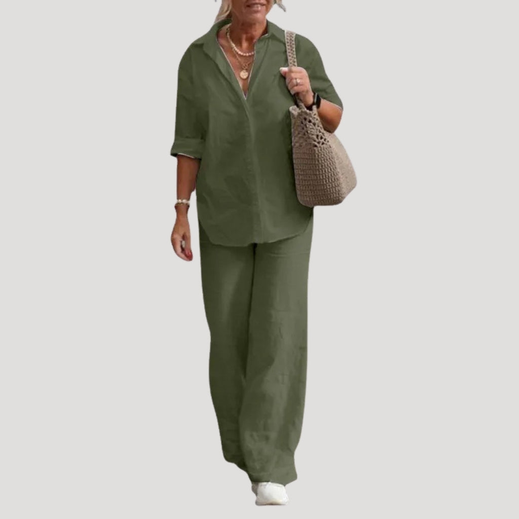Women’s Linen Shirt and Trousers Co Ord Set Relaxed Fit Outfit