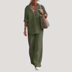Women’s Linen Shirt and Trousers Co Ord Set Relaxed Fit Outfit