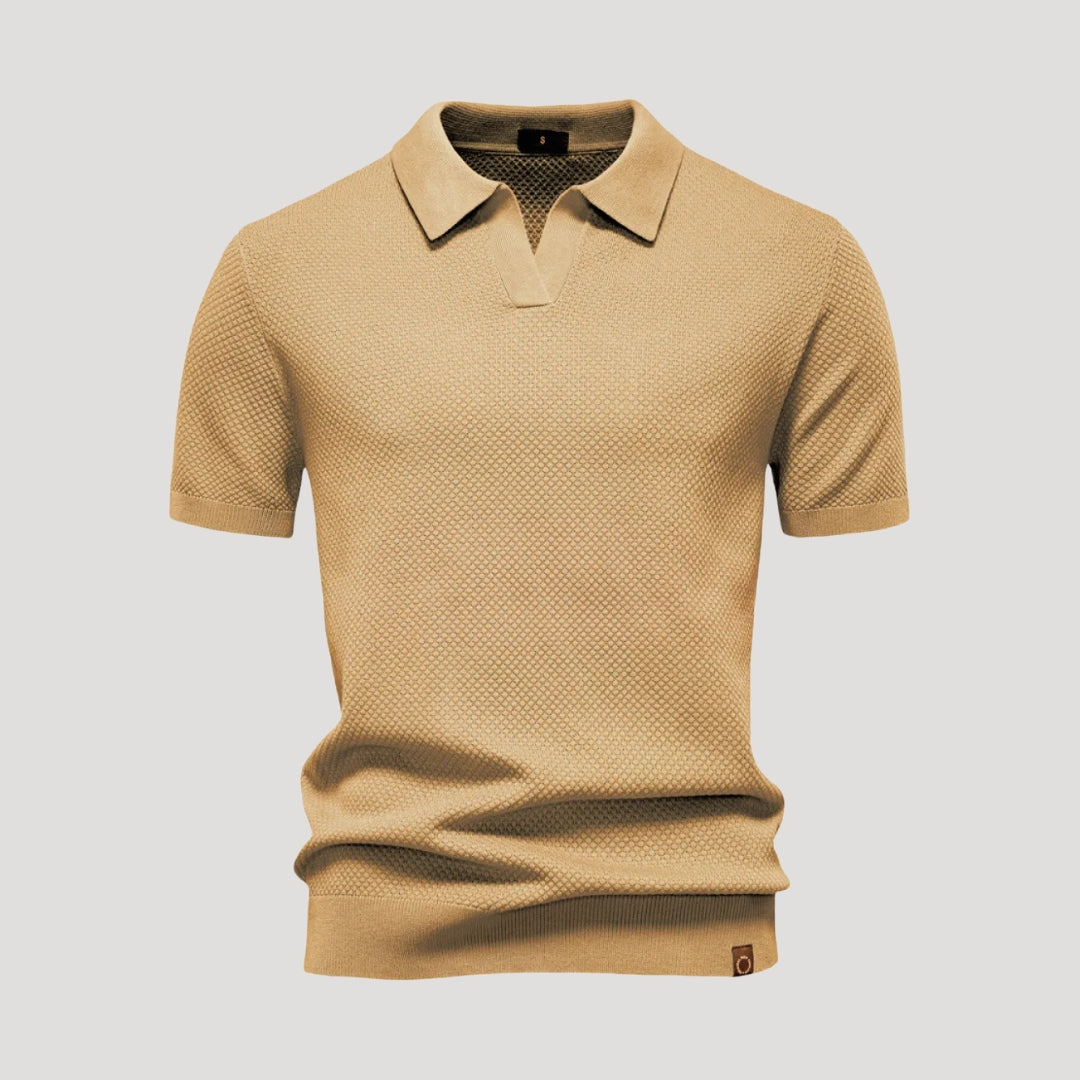 Men’s Short Sleeve Henley Polo Shirt Casual Knit Top