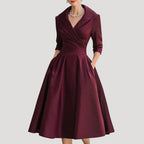 Women Wrap Midi Dress V Neck Elegant Fit Flared Skirt