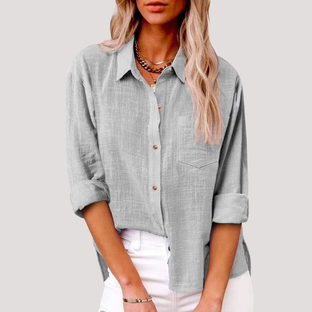 Women's Linen Shirt Long Sleeve Relaxed Fit Pocket Summer Casual
