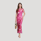 Women’s Summer Dress Floral Midi Sheer Embroidered Bodycon