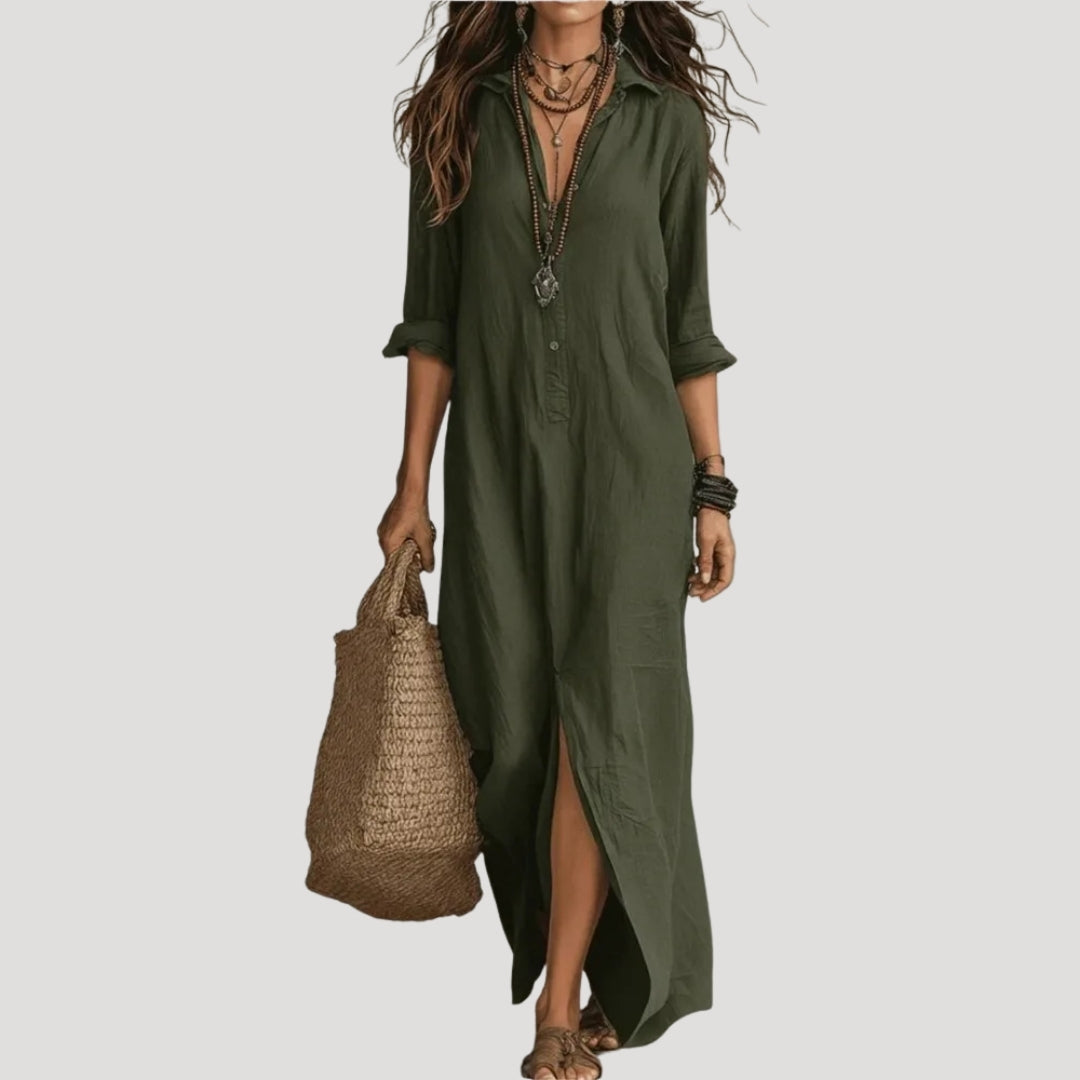 Women’s Summer Dress Maxi Shirt Long Sleeve Casual Loose