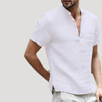 Men’s Linen Style Short Sleeve Shirt V Neck Casual Top