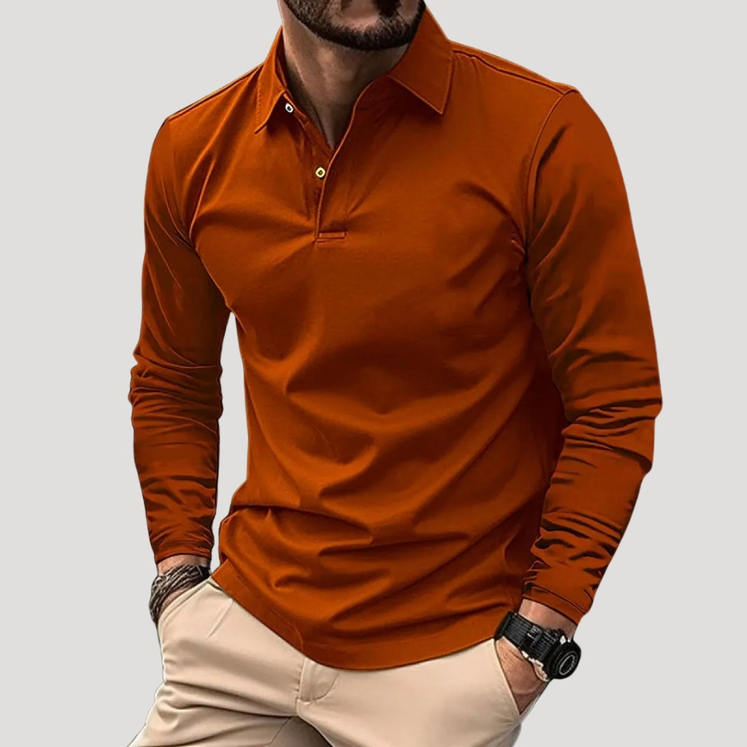 Men’s Long Sleeve Polo Shirt Casual Slim Fit Button Top