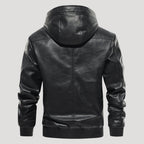 Men’s Hooded Leather Bomber Jacket With Fleece Lining