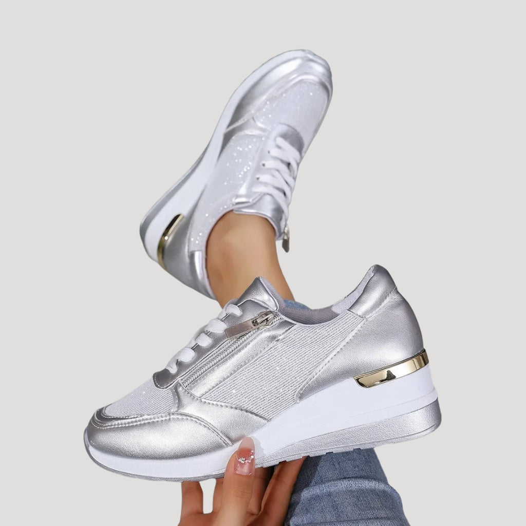 Women’s Lace Up Sneakers Side Zip Casual Platform Shoes