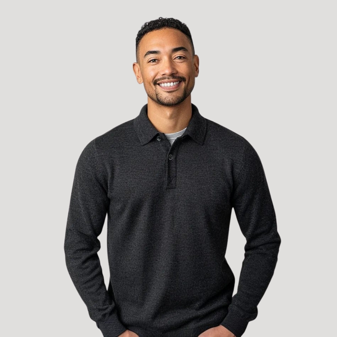 Men’s Polo Sweater Long Sleeve Knit Collar Smart Casual
