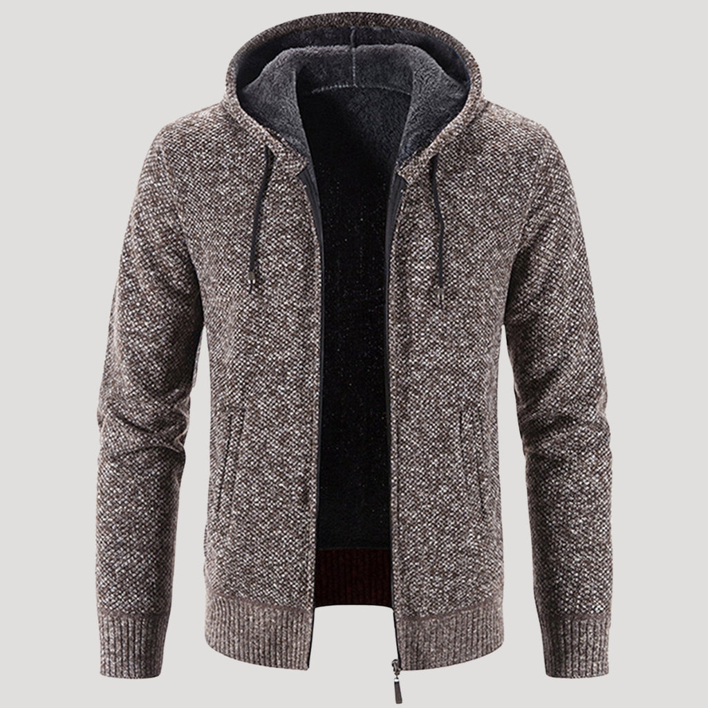 Men’s Sherpa Lined Zip Hoodie Textured Knit Jacket