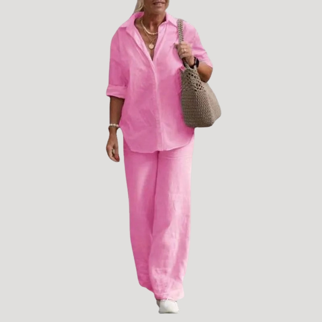 Women’s Linen Shirt and Trousers Co Ord Set Relaxed Fit Outfit