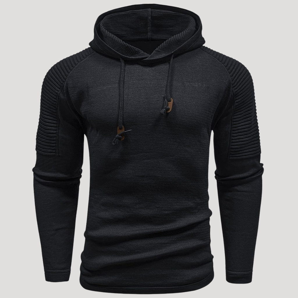 Men’s Knit Pullover Hoodie Ribbed Sleeve Sweatshirt