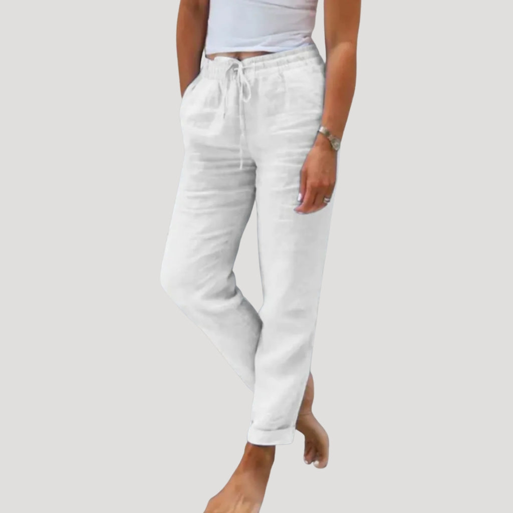 Women Linen Pants Drawstring Waist Straight Leg Fit