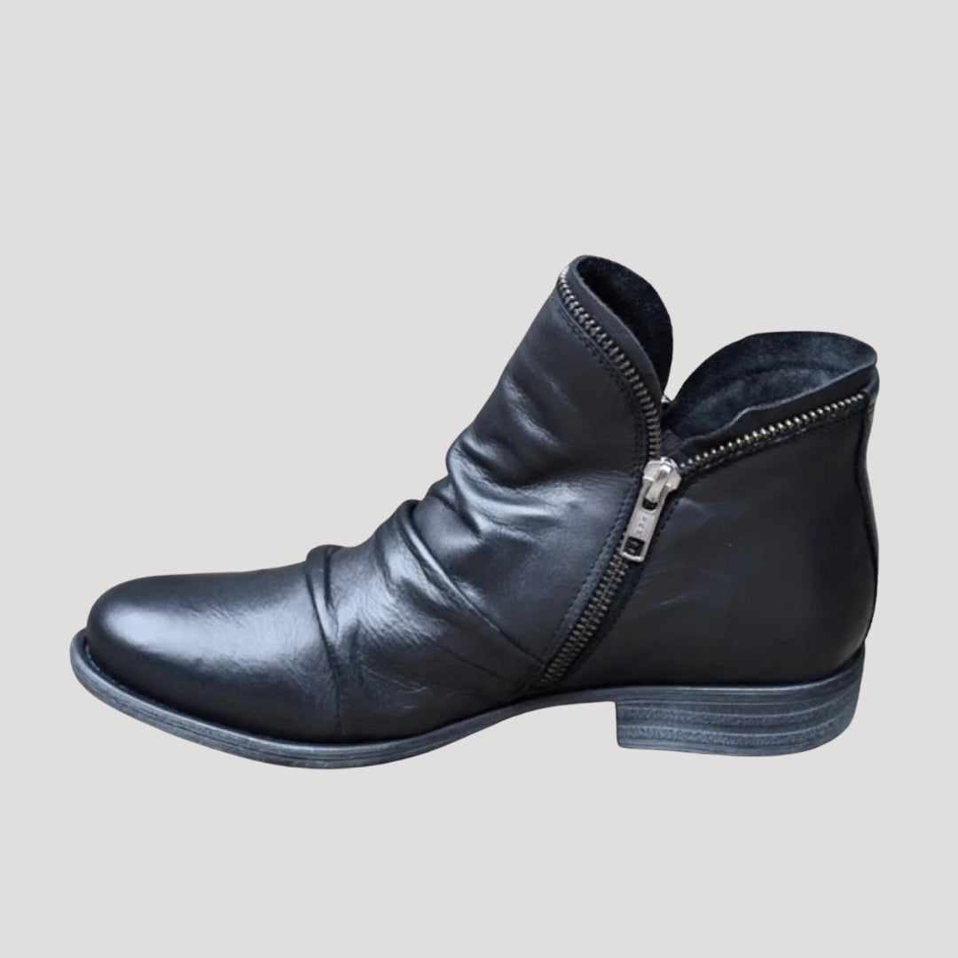 Women’s Leather Look Ankle Boots Side Zip Low Heel