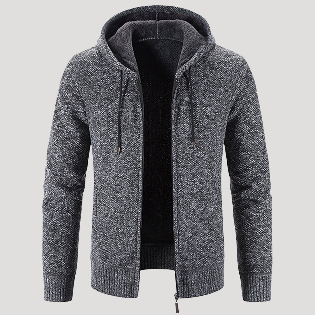 Men’s Sherpa Lined Zip Hoodie Textured Knit Jacket