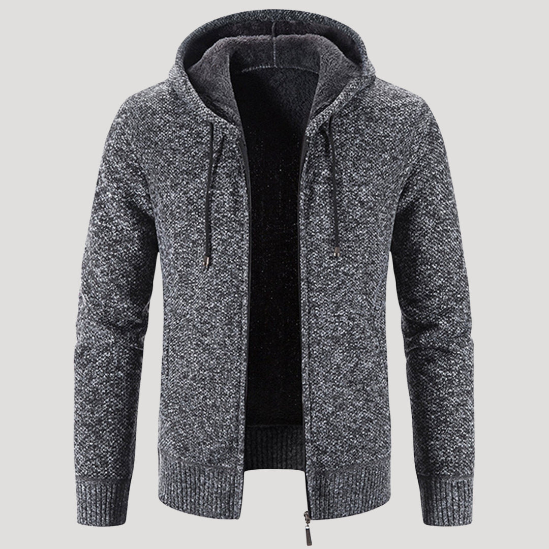 Men’s Sherpa Lined Zip Hoodie Textured Knit Jacket