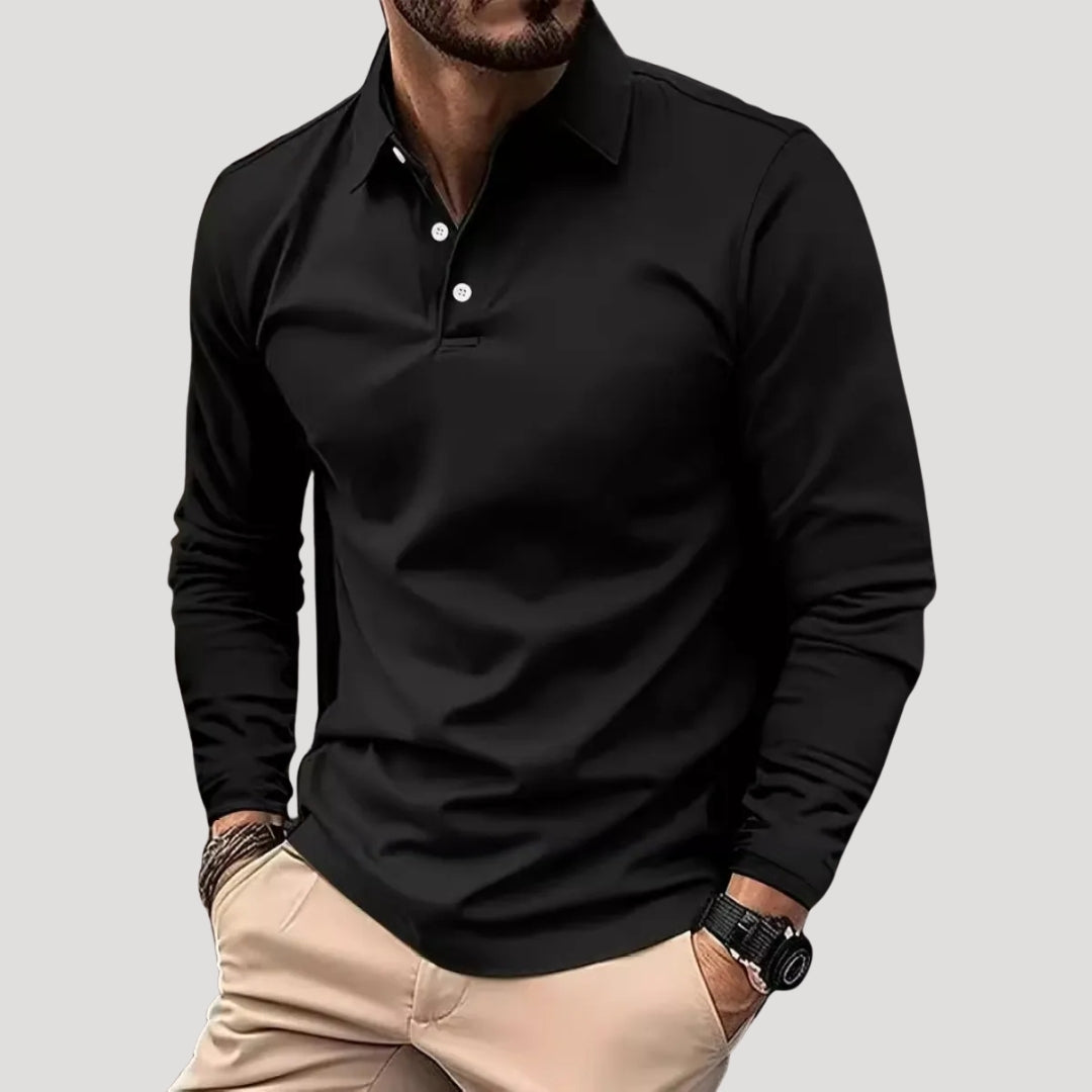 Men’s Long Sleeve Polo Shirt Casual Slim Fit Button Top