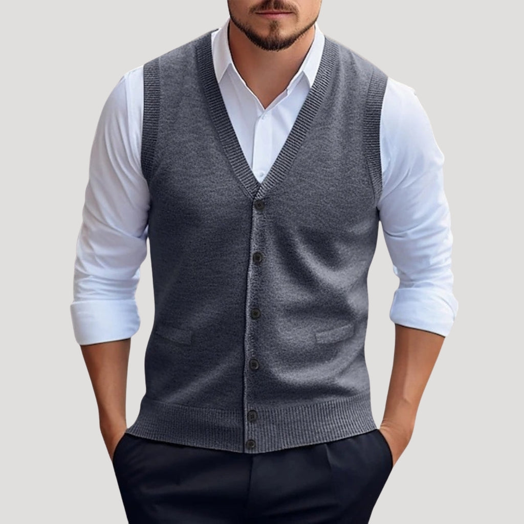 Men’s Sweater Vest Button Casual Lightweight Knit