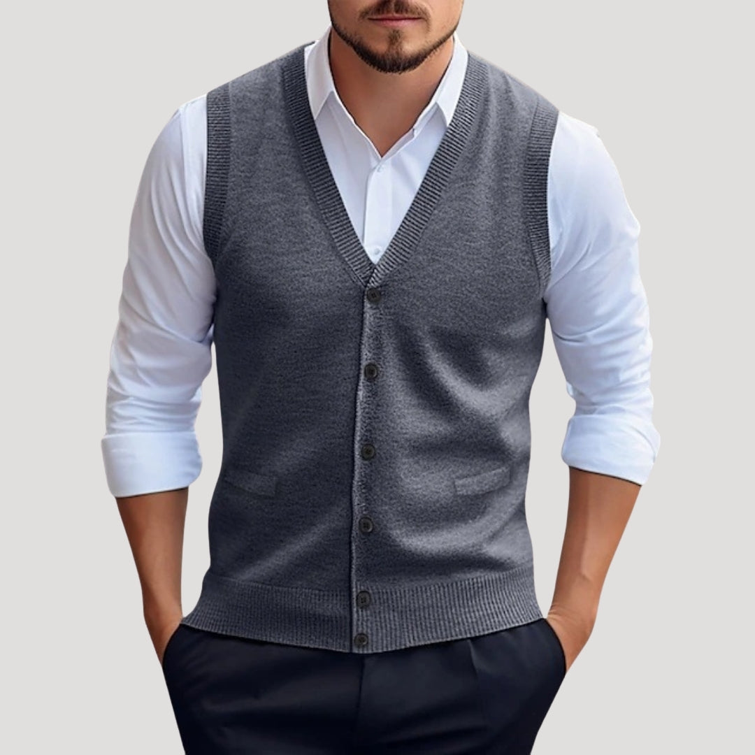 Men’s Sweater Vest Button Casual Lightweight Knit