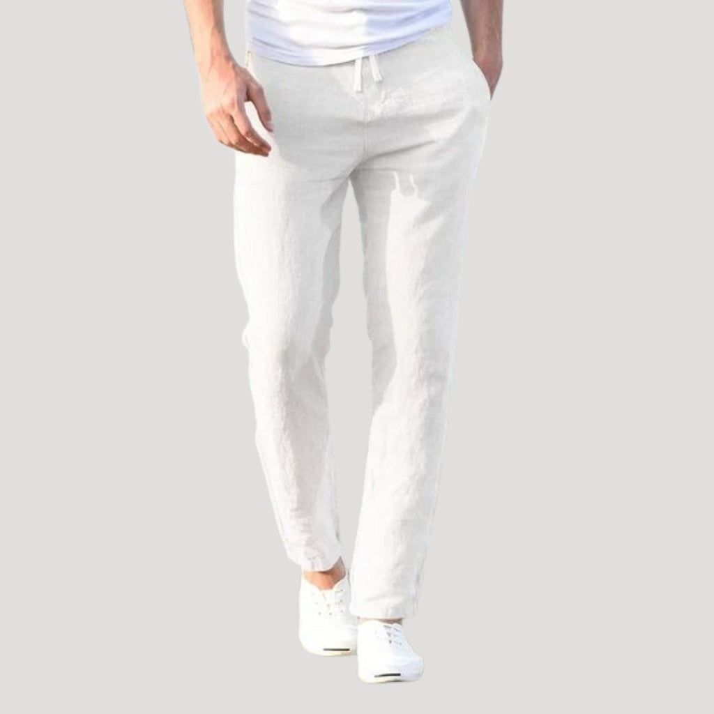 Men’s Drawstring Linen Blend Trousers Relaxed Casual Fit