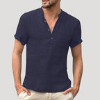 Men’s Linen Style Short Sleeve Shirt V Neck Casual Top