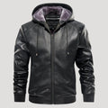 Men’s Hooded Leather Bomber Jacket With Fleece Lining