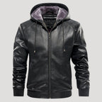 Men’s Hooded Leather Bomber Jacket With Fleece Lining