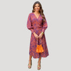 Women’s Maxi Dress Long Sleeve Wrap V Neck Boho Flowy