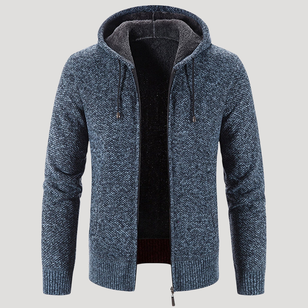 Men’s Sherpa Lined Zip Hoodie Textured Knit Jacket