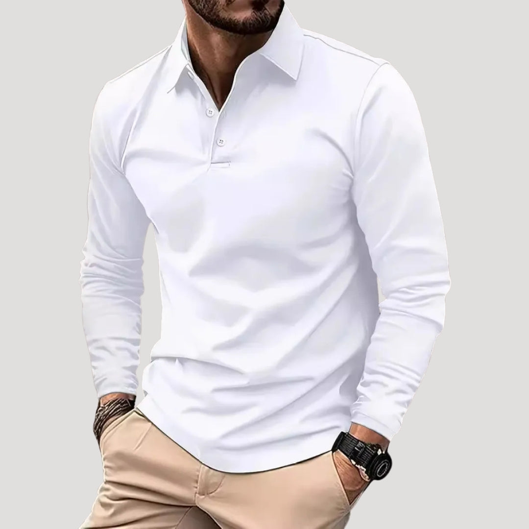 Men’s Long Sleeve Polo Shirt Casual Slim Fit Button Top