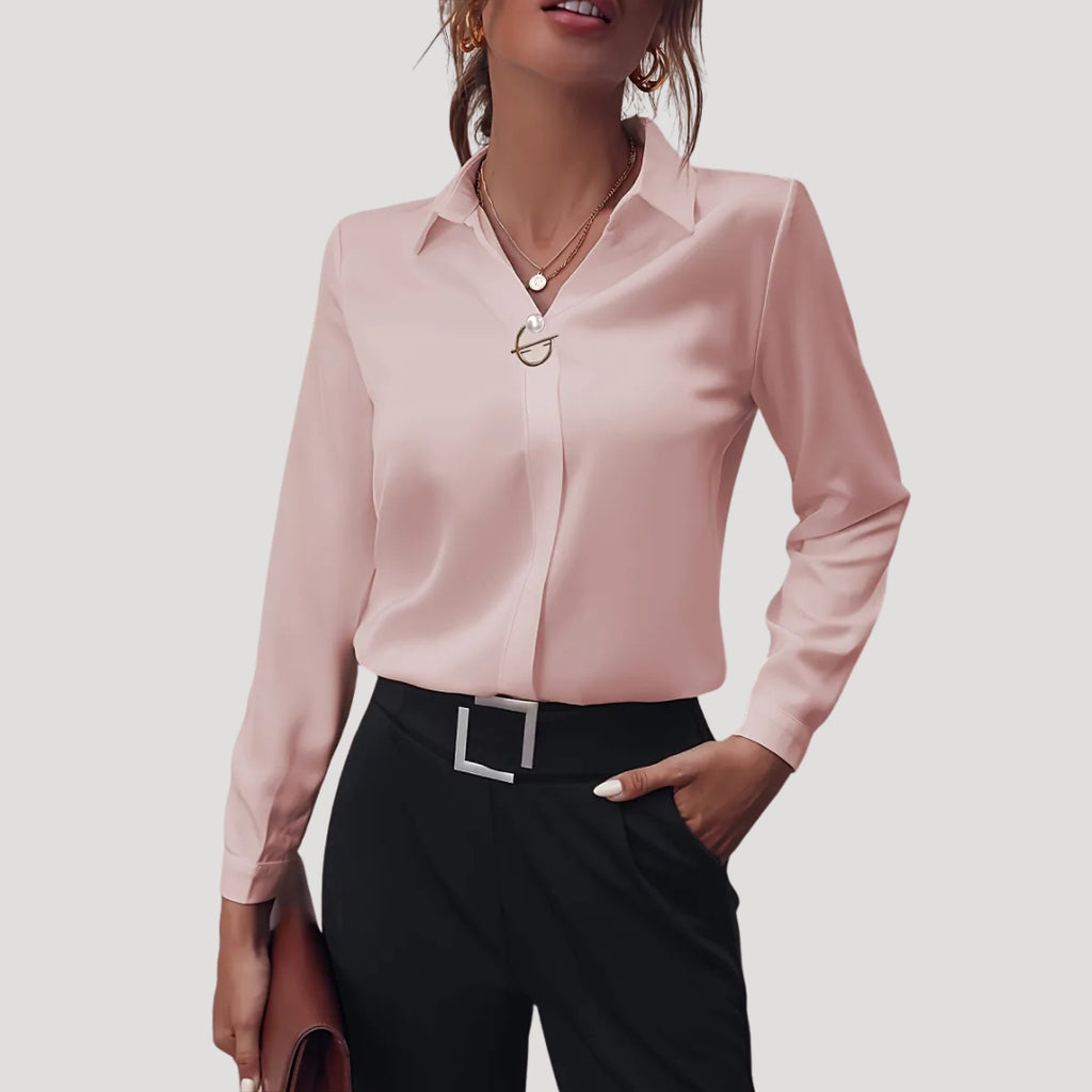Women’s Button Down Collared Blouse Long Sleeve Office Top