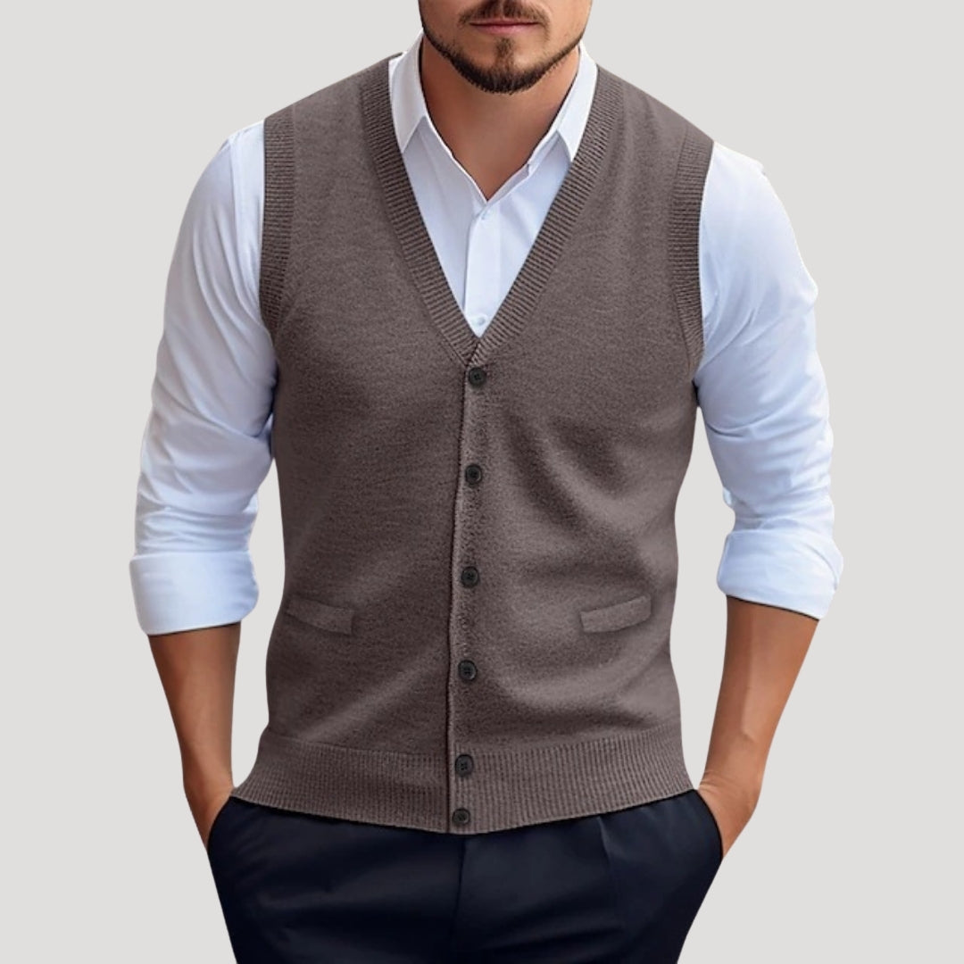 Men’s Sweater Vest Button Casual Lightweight Knit