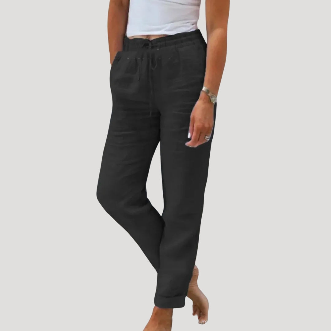 Women Linen Pants Drawstring Waist Straight Leg Fit