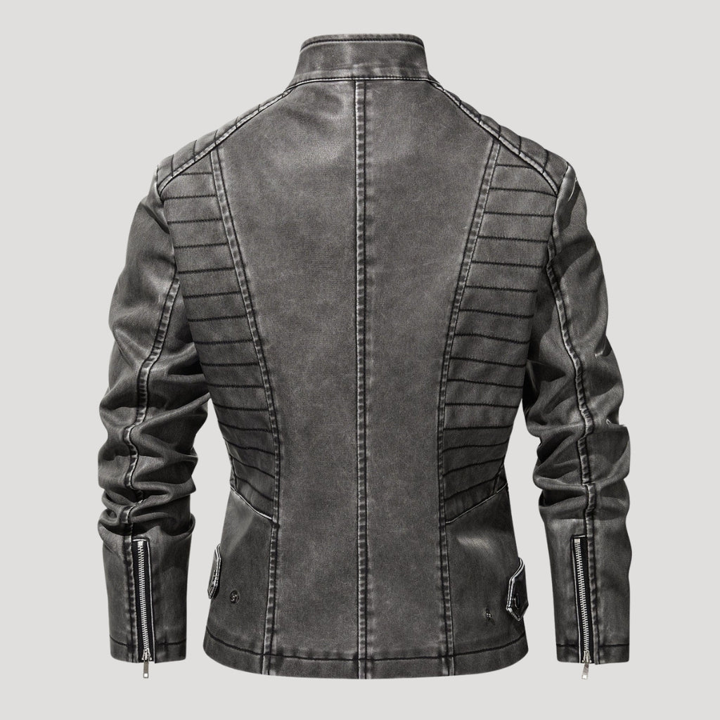 Women’s Leather Moto Jacket Zip Front Washed Gray Outerwear