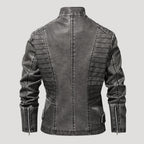 Women’s Leather Moto Jacket Zip Front Washed Gray Outerwear