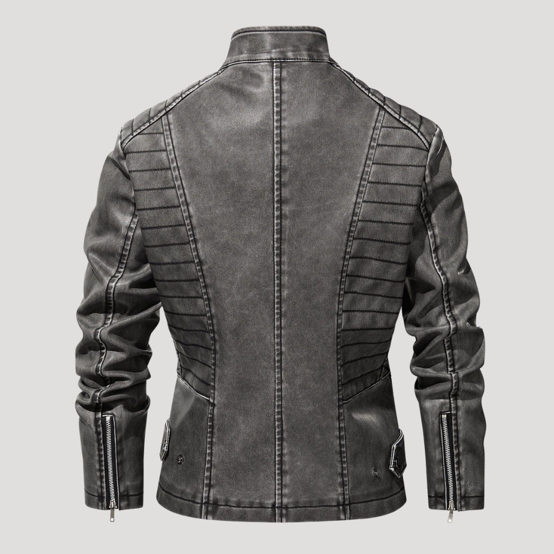 Women’s Leather Moto Jacket Zip Front Washed Gray Outerwear
