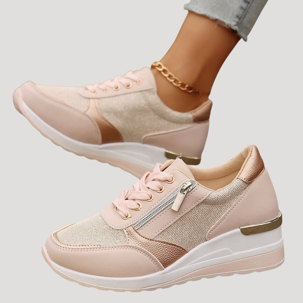 Women’s Lace Up Sneakers Side Zip Casual Platform Shoes
