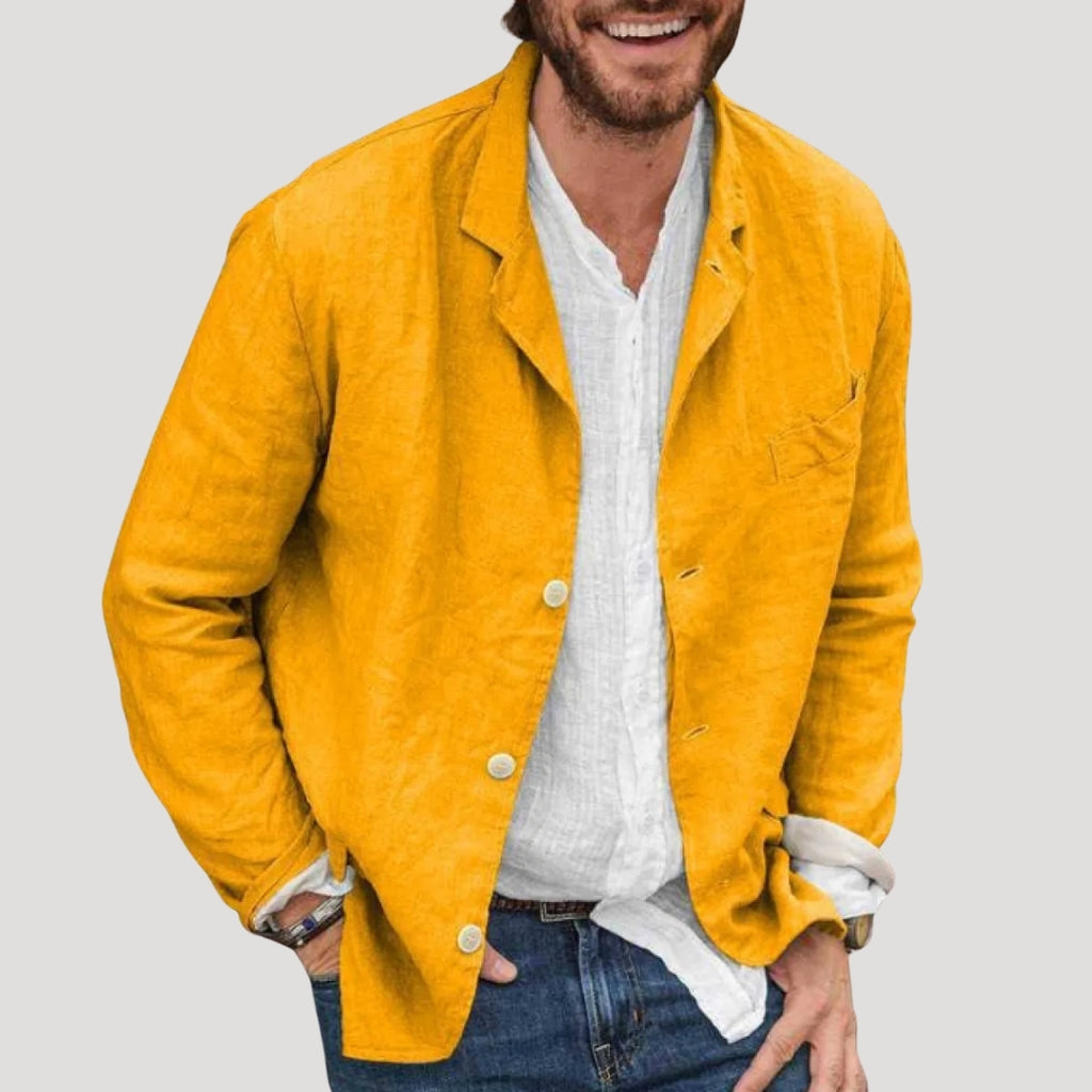 Men’s Linen Overshirt Button Up Relaxed Fit Jacket Shirt