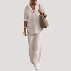 Women’s Linen Shirt and Trousers Co Ord Set Relaxed Fit Outfit