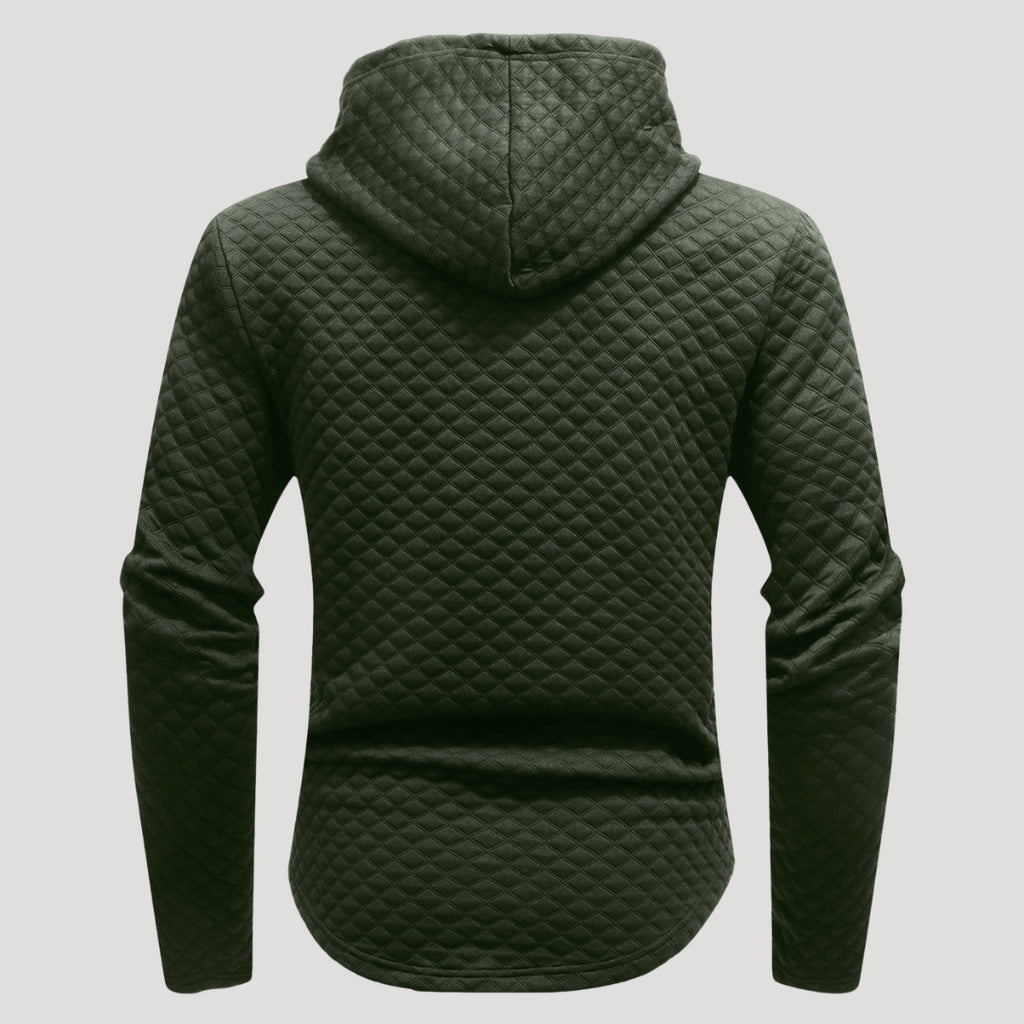 Men’s Quilted Pullover Hoodie Casual Long Sleeve Sweatshirt