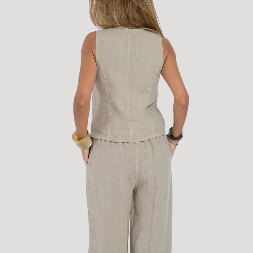 Women’s Linen Pants Set Sleeveless Vest Wide Leg Trousers