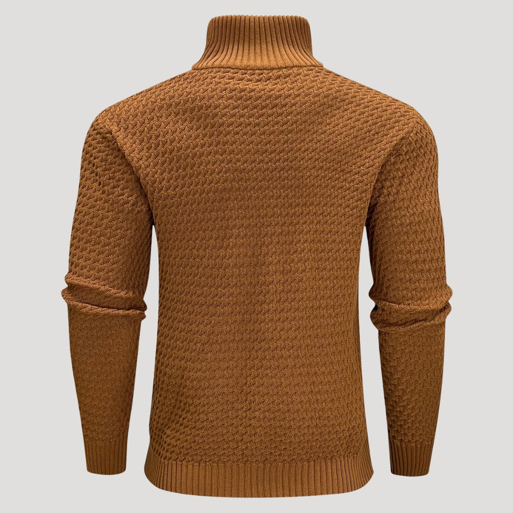 Men’s Textured Quarter Zip Turtleneck Knit Pullover Sweater