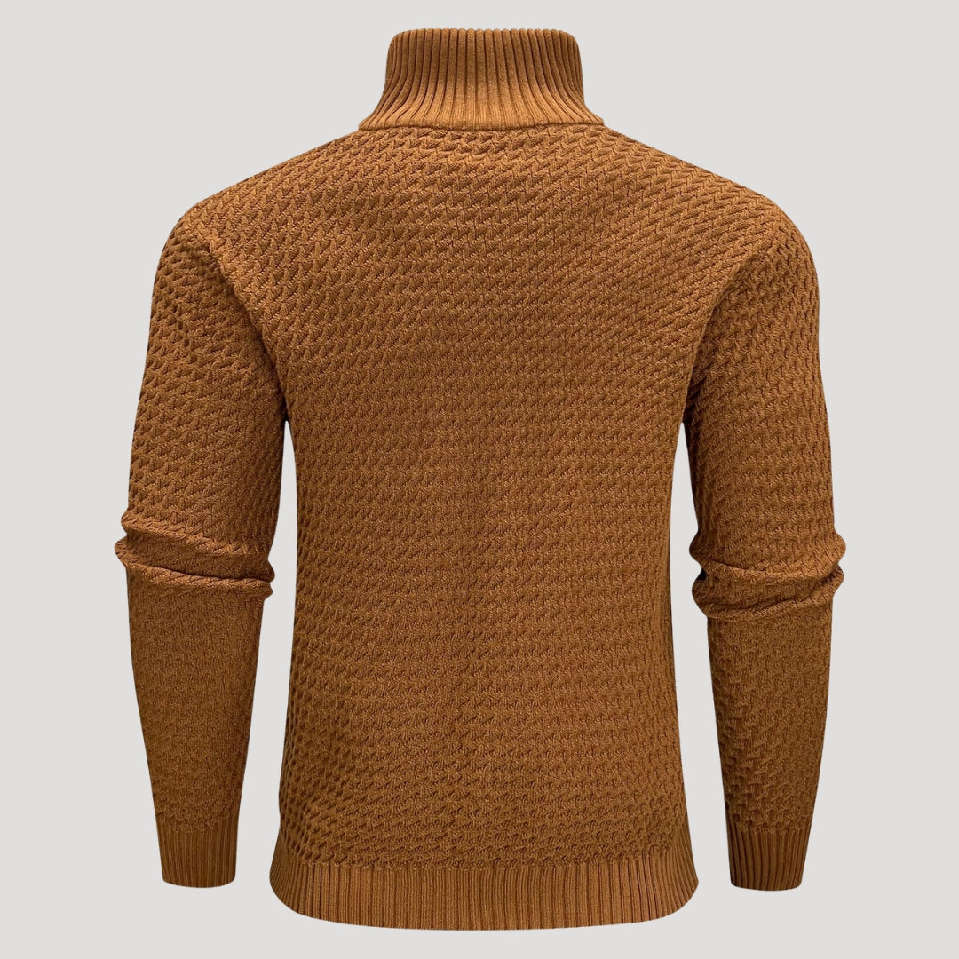 Men’s Textured Quarter Zip Turtleneck Knit Pullover Sweater