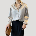 Women’s Satin Button Down Blouse Long Sleeve Shirt Top