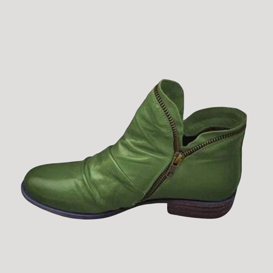 Women’s Leather Look Ankle Boots Side Zip Low Heel