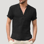 Men’s Linen Style Short Sleeve Shirt V Neck Casual Top