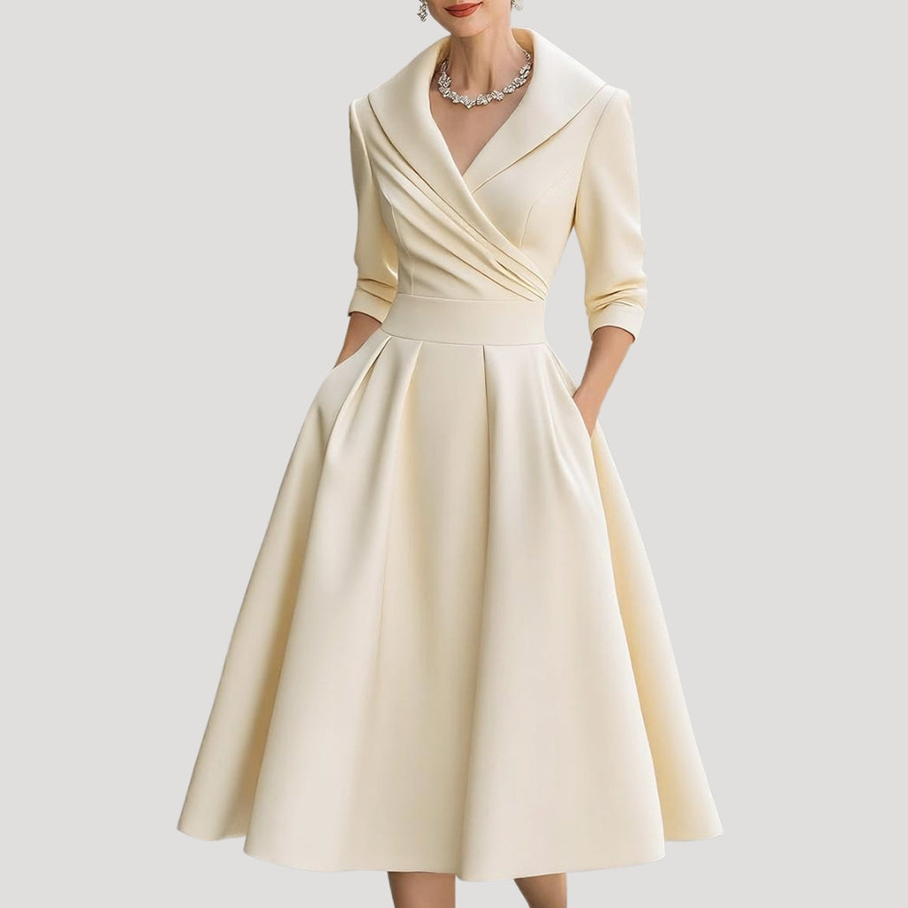 Women Wrap Midi Dress V Neck Elegant Fit Flared Skirt