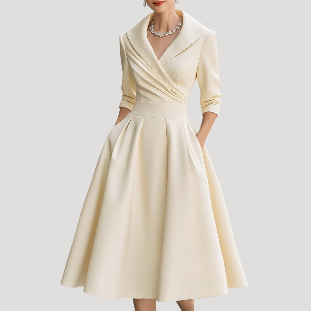 Women Wrap Midi Dress V Neck Elegant Fit Flared Skirt