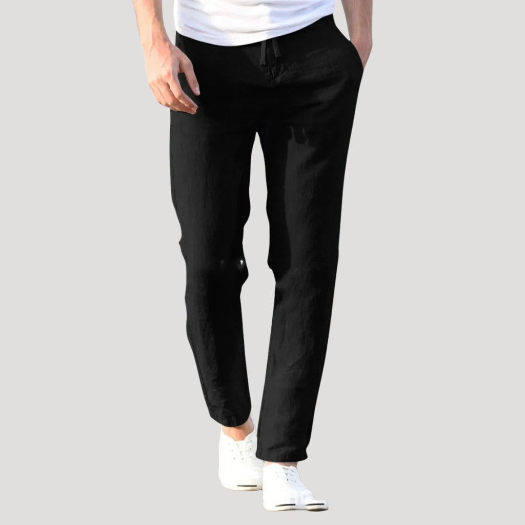 Men’s Drawstring Linen Blend Trousers Relaxed Casual Fit