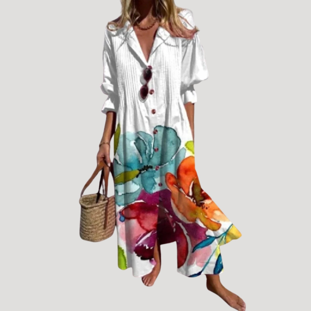 Women’s Summer Dress Maxi Casual Shirt Printed Button
